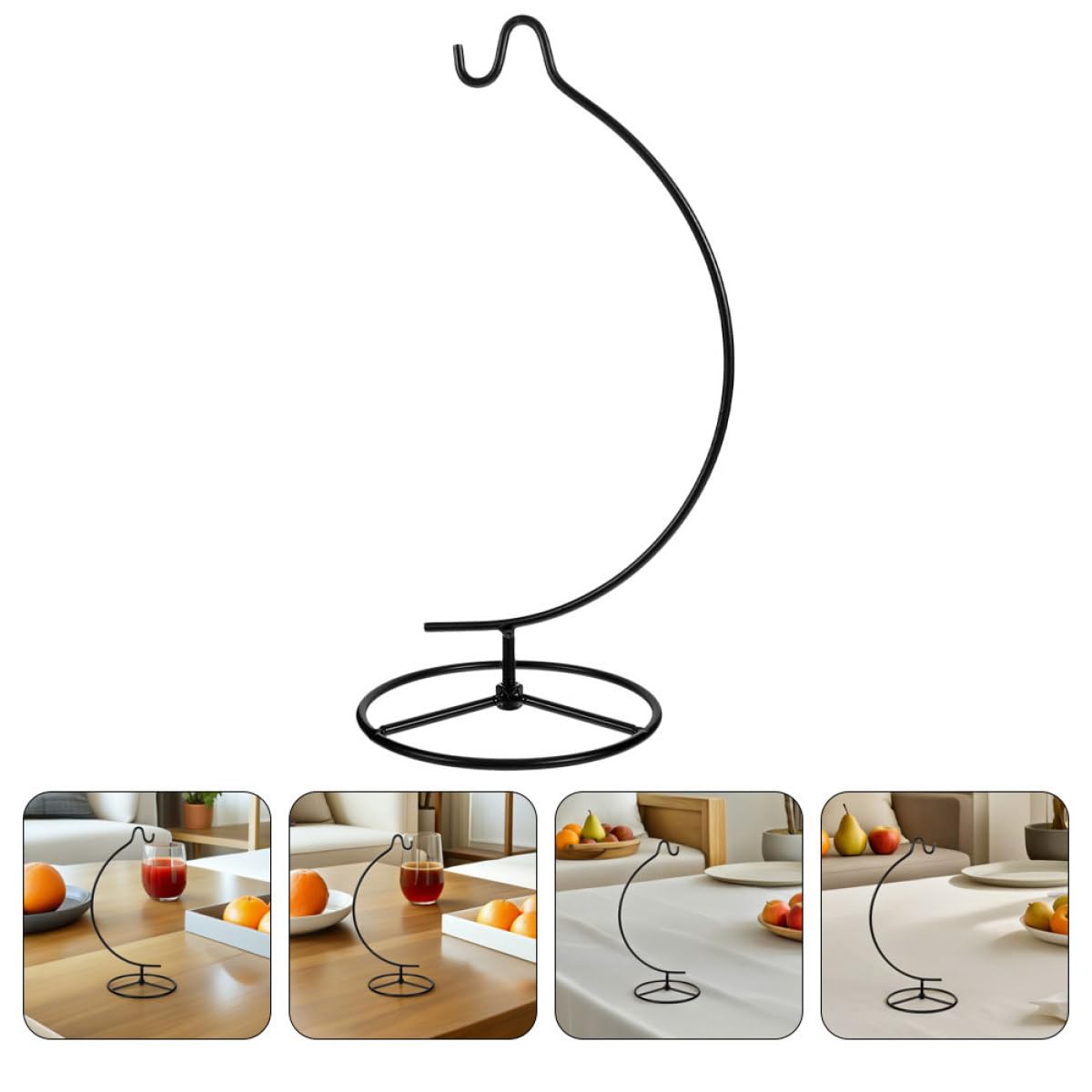 Cabilock 2pcs Moon-shaped Hanging Hook Stands Iron Display Rack for Air Plant Containers and Glass Ball Ornaments Indoor Home Décor Terrarium Holder Black