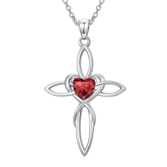 POIUY Celtic Knot Cross Birthstone Necklace for Women Irish Infinity Heart Pendant Cross Jewelry Baptism Faith Anniversary Valentines Birthday Mothers Day Gifts for Mom Wife Her