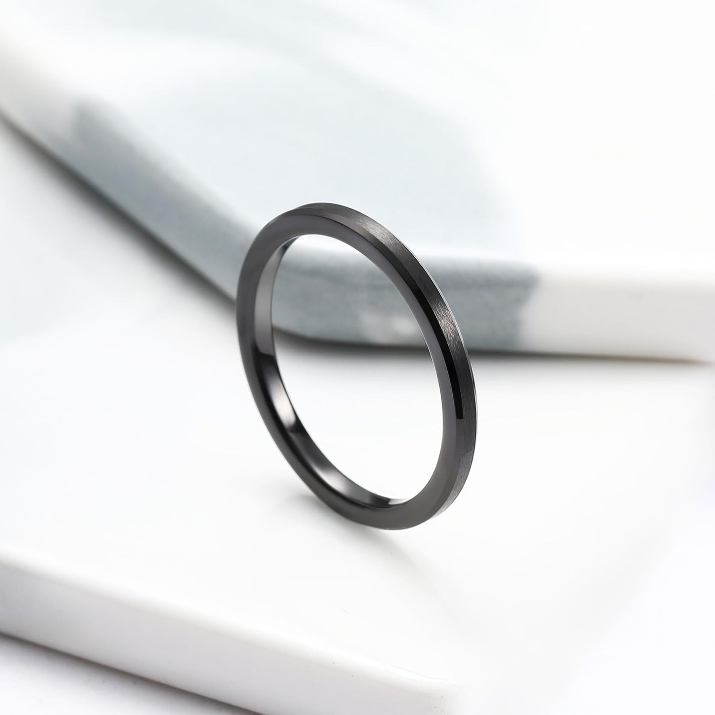 King Will 2mm Black Tungsten Men's Wedding Band - Brushed Matte Finish, Beveled Polished Edge, Comfort Fit Size 12