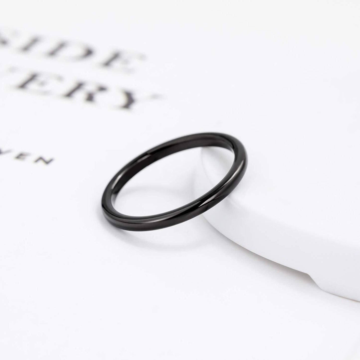 Greenpod 2mm Thin Tungsten Rings for Women Men Black Dome Polished Wedding Band Comfort Fit Size 6