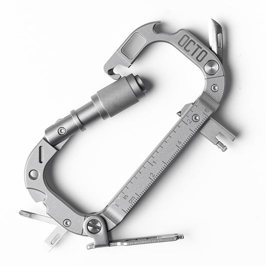 OCTO MAX 20-in-1 Titanium Carabiner Multi-Tool | Heavy-Duty EDC with Steel Knife, Glass Breaker, Bottle Opener, Wrenches, Screwdrivers & More
