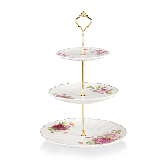 Sweejar 3 Tier Ceramic Cake Stand Wedding, Dessert Cupcake Stand for Tea Party Serving Platter (Fresh Flower)