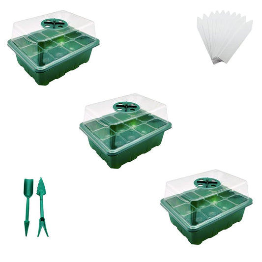 YOOAEFRTY 3-Pack Garden Propagator Plant Germination Set with Adjustable Humidity Dome and Base Greenhouse Grow Trays for Seeds Growing Starting (12 Cells per Tray)