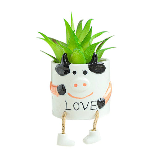 DIYOMR Ceramic Cow Planter, Cute Cartoon Smooth Glazed Flower Plant Pots Drainage Hole Small Succulent Pots for Mini Flower Planters Cactus, Plants Not Include (Cow)