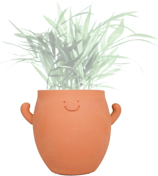 YOBRO Terracotta Face Planter, Cute Funny Smiley Clay Pot with Drainage, Breathable Succulent Planter for Indoor & Outdoor, Adorable Gift for Plant Lovers, 5 Inch