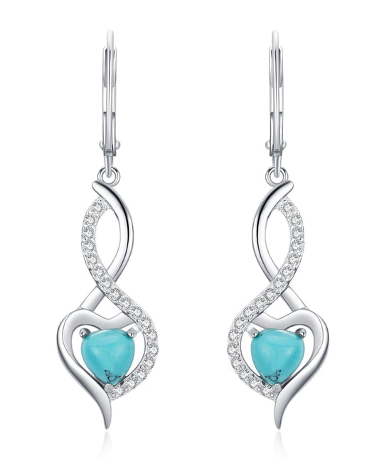 Heart Turquoise Jewelry for Women-Genuine Turquoise Leverback Earring 925 Sterling Silver Dangle Drop Earrings Vintage Gifts for Valentine/Mother's Day/Christmas