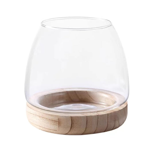Asodomo Clear Glass Vase Fish Bowl Hydroponic Plant Vase with Wood Base Desktop Planter Terrarium Vases for Table Centerpiece Bedroom Living Room Home Office Decor (XL)