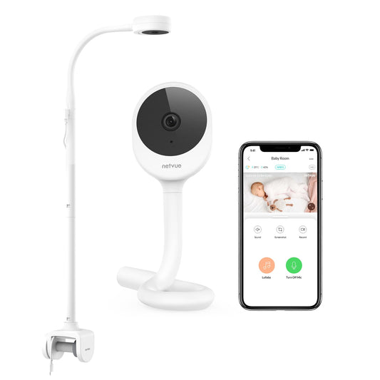NETVUE Peekababy Baby Camera with Wireless Audio, Adjustable Crib Mount Monitor, Works via 2.4GHz Wi-Fi for Wide Coverage & Stable Connection, Smart App, Two-Way Talk (White)