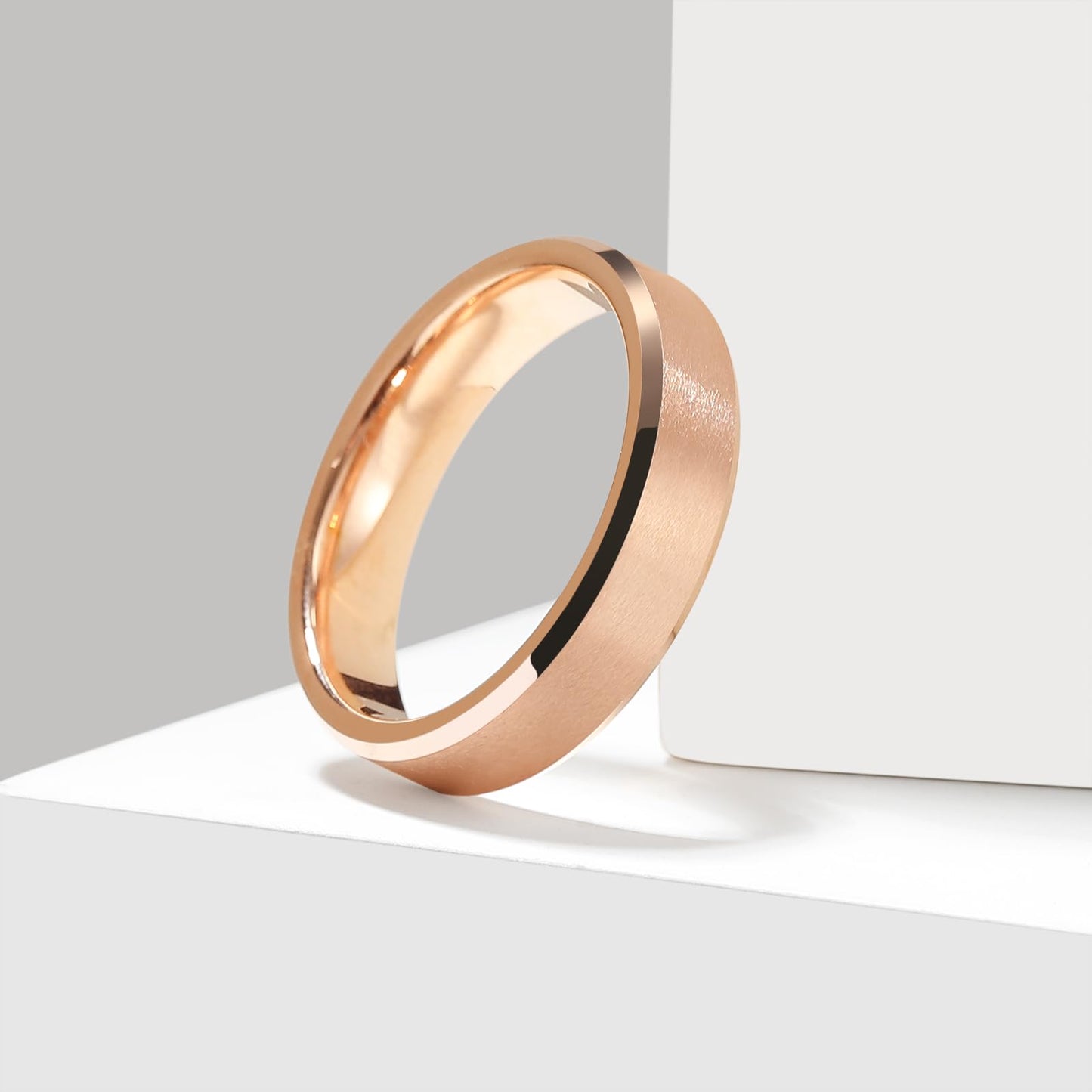 King Will 6mm Men's Rose Gold Wedding Ring – Matte Brushed, Beveled Polished Edge, Comfort Fit, Size 9