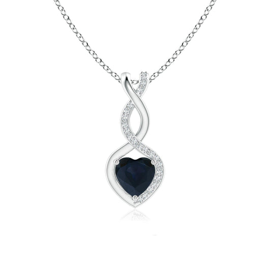 Angara Natural Blue Sapphire Pendant for Women | Heart-Shaped Blue Sapphire Infinity Pendant with Diamond Accents in White Gold | September Birthday, Anniversary, Gemstone Jewelry Gift | A | 4mm
