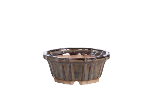 Willow Bonsai Ceramics Flower Design Bonsai Pot 4.5 Inch – Elegant Ceramic Bonsai & Succulent Planter, High‑Fired Frost‑Proof Stoneware with Drainage & Wiring Holes, Handmade in USA (Dark Honey)
