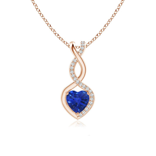 Angara Natural Blue Sapphire Pendant for Women | Heart-Shaped Blue Sapphire Infinity Pendant with Diamond Accents in Rose Gold | September Birthday, Anniversary, Gemstone Jewelry Gift | AAA | 4mm