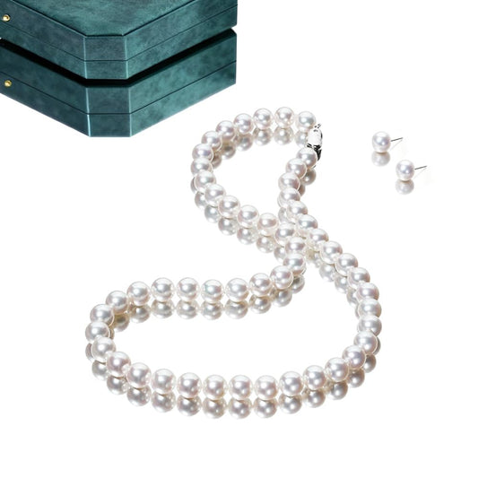 ZoVanHee Freshwater Cultured Pearl Necklace Set Includes Stud Earrings Genuine Pearl Jewelry Gift for Women for Mother's Day, Valentine's Day, Anniversary, Birthday, Wedding