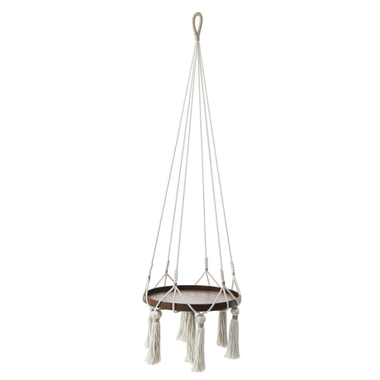 Flexzion Plant Hanger Boho Hanging Plant Shelf Macrame Plant Holder with Wood Flower Pot Shelf, C & S Ceiling Hooks Hand Woven Basket Bohemian Indoor Outdoor Home Decor for Living Room Bedroom, White