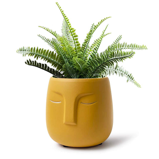 GeLive Head Succulent Plant Pot Ceramic Face Planter Modern Statue Flower Vase Windowsill Box with Drainage Hole Home Decoration Indoor Outdoor Container Gold Eyes (Yellow)
