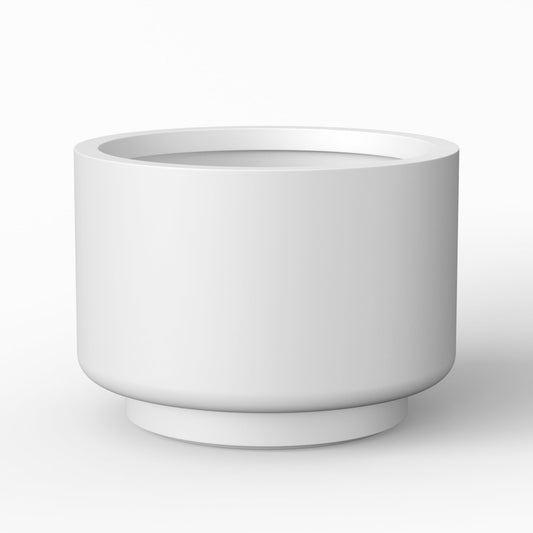 Kante 10 Inch Dia Concrete Planter, Round Pedestal Design Garden Pot for Indoor Outdoor Plants, Modern Flower Pot with Drainage Hole and Rubber Plug, White