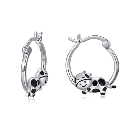Cow Earrings for Women Girls 925 Sterling Silver Cute Animal Cow Huggie Hoop Earrings for Sensitive Ears Milk Cow Jewelry Graduation Gifts for Women Daughter Her