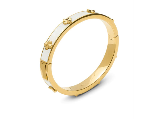 kate spade new york Spade Flower Bangle, Mother of Pearl, Brass, Women's Hinged Bracelet, Adult, Small, 24.63g, 2.13 Inch