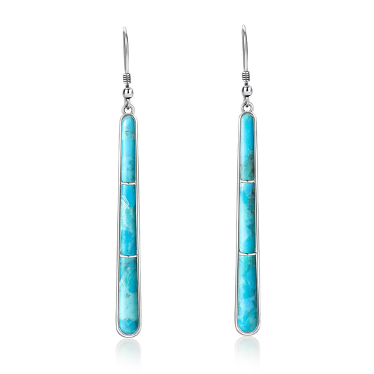 Phyonio Turquoise Earrings for Women 925 Sterling Silver Gemstones Dangle Earrings Bohemian Style Statement Bar Earrings Dangle Earrings for Women Earrings Valentines Gifts