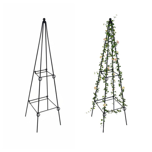 SCENDOR 2 Pack Black Metal Folding Square Plant Stand – 35.5" Tall 2-Tier Decorative Plant Holder Flower Pot Stand for Patio Garden Climbing Vines, Roses, Clematis, and Potted Plants