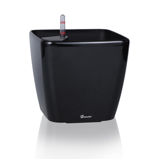 Dexceder 9x8 Self Watering Planter Indoor Outdoor, Inner Mat Design, Thickened Table Flower Plant Pot with Water Level Indicator (Black High Gloss)
