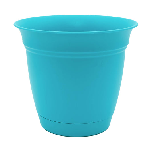 The HC Companies Eclipse Round Planter With Saucer - Outdoor & Indoor Plant Pot with Drainage Holes - Lightweight, UV-Resistant Plastic Pots For Plants, Flowers & Herbs (12" Teal, Pack of 1)