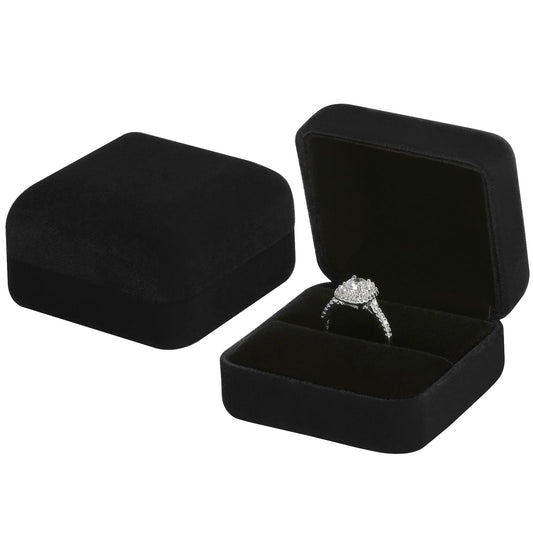 KUKUVR 2 Pieces Velvet Metal Wedding Ring Box, Elegant Jewelry Earring Studs Gift Box for Women Girl, Ring Holder Case for Engagement Proposal, Anniversary, Bridal Party Decor (Black)