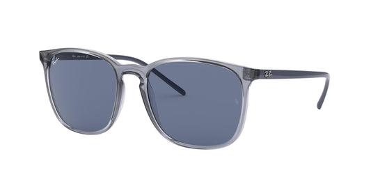 Ray-Ban Unisex RB4387 Square Sunglasses, Transparent Blue/Dark Blue, 56 mm