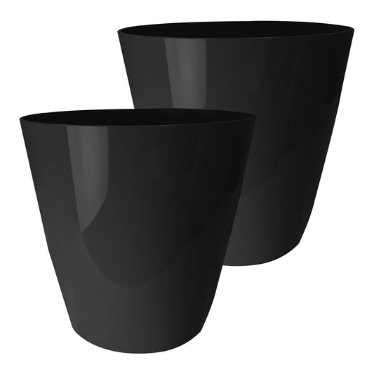 The HC Companies Aria Round Self-Watering Pot - Lightweight Plastic Planter for Herbs & More - Durable Plant Pots for Indoor Plants & Outdoor Plants (8" Glossy Black, Pack of 2)