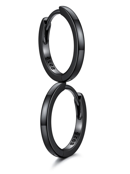 SILVERCUTE 925 Sterling Silver Huggie Hoop Earrings for Women,Hypoallergenic Black Small Hoop Earring Cartilage Earring Lightweight Huggies Earrings for Women,8/10/12mm