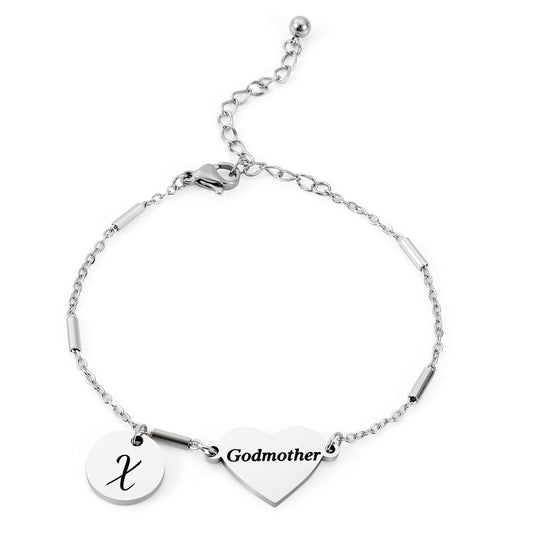 CHENVA Godmother Gifts Initial Bracelet Bangle for Women Gift for Godmother from Goddaughter (Godmother Bracelet X)
