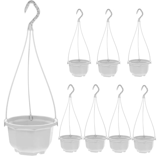 Hanging Plastic Planter Pot with Hook, 8Pcs Small Flower Pots Baskets for Outdoor Indoor Garden Plants, Octagonal Nursery Planter Holder for Outdoor Indoor Plant Garden Balcony Patio (White, 6.7Inch)