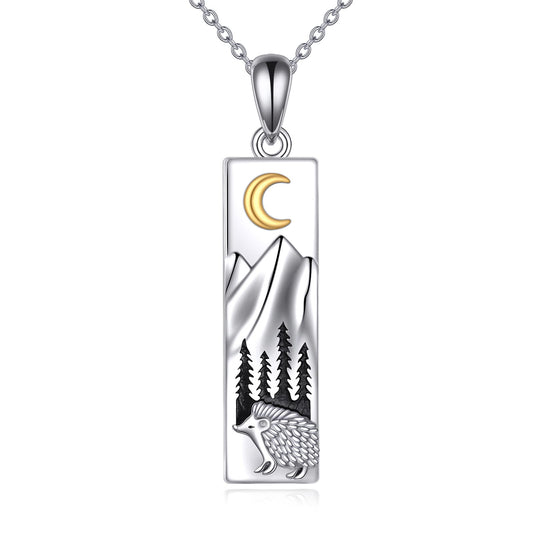 YFN Hedgehog Mountain Necklace for Women Sterling Silver Nature Necklace Jewelry Gift for Skiers, Hikers, Campers, Climbers and Nature Lovers