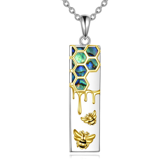 YFN Bee Necklace 18K Gold Plated 925 Sterling Silver Honeycomb Pendant Jewelry Gifts for Women Men Nature Lovers