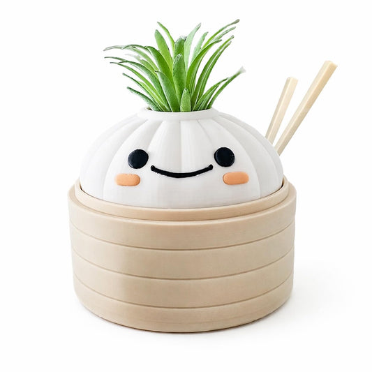 Mivi Collection Kawaii Dimsum Succulent Plant Pot, Cute Dumpling Desk Planter, Mini Bamboo Basket, Small Office Gift, Asian Food Decor, Unique Gift Idea
