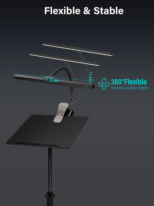 Vekkia Professional 88 LED Rechargeable Music Stand Light - Foldable Clip-on Lamp, Eye-Protective, 5 Brightness & 3 Color Temp Adjustments, for Piano, Reading