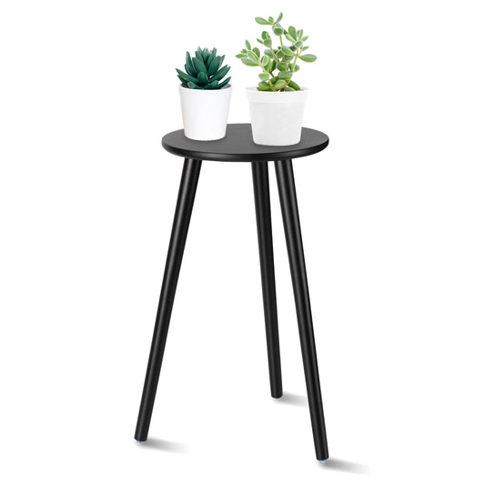 Uneedem Indoor Plant Stand Wood Mid Century Plant Stand for Indoor Plants, Modern Plant Table, 20.5" Tall Plant Holder Stand for Flower Pots, Small Round Side Table, Black