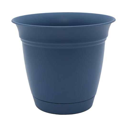 The HC Companies Eclipse Round Planter with Saucer - Outdoor & Indoor Plant Pot with Drainage Holes - Lightweight, UV-Resistant Plastic Pots for Plants, Flowers & Herbs (16" Slate Blue, Pack of 1)