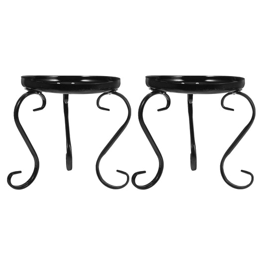 Lurrose Iron Flower Pot Holder Plant Stand for Indoor Outdoor Use, Single-layer Black Iron Flower Rack 2pcs, Floor-standing Plant Pot Display Shelf for Balcony Garden Patio