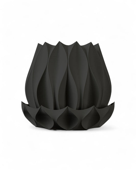 Neo Lotus Planter – Modern Sculptural Pot for Orchids, Succulents & Airplants | Minimalist Indoor Vase for Home, Desk, Shelf or Gift Decor (Black, Standard Structure 6" x 6" WH)