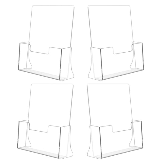 4 Pack Acrylic Brochure Holder 8.5 x 11 inches, Clear Acrylic Literature Holder, Plastic Flyer Stands for Displaying Magazines, Pamphlets, Documents, Booklets, Menu, Journals Countertop Organizer