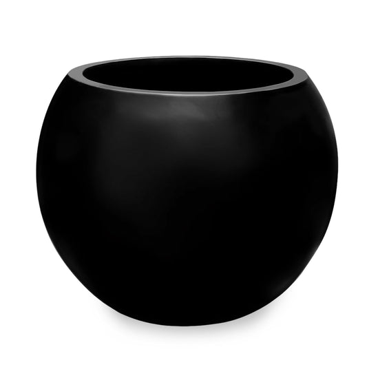 DEPLA LANE Marlo Fiberstone Round Planter (8.5" Pot Opening x 12.6" D x 9.8" H) Smooth Finishes, Lightweight, Durable, UV Resistant, Modern Minimalist Home Decor, Indoor Outdoor Plant Pot (S, Black)