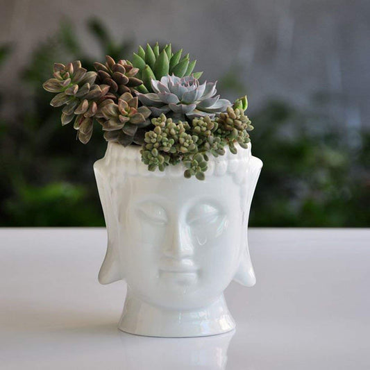 FIRSTONE Buddha Head Planter Ceramic Flower Pot Planters for Home Garden Ofiice Desk Decor