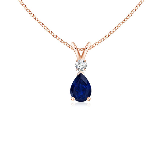 Angara Natural Blue Sapphire Solitaire Pendant for Women | 0.4 ct Pear Shape Blue Sapphire Diamond Solitaire Pendant Necklace in Rose Gold | September Birthday, Gemstone Jewelry Gift | AA | 6x4mm