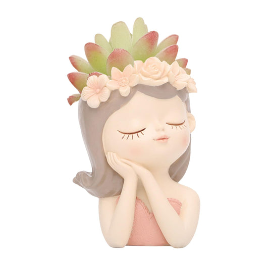 Cute Angel Face Succulent Planter Pot with Drainage Hole, Large Girl Face Resin Flower Pot for Indoor&Outdoor, 4.33 inch Tall Lady Head Planter, Unique Garden Home Decor Gift for Plant Lovers - Pink