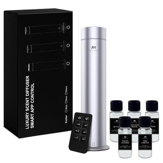 Waterless Fragrance Oil Diffuser - Rechargeable App Control Diffuser for Essential Oil - Home Luxury Scents Refill - 1200 sq. ft Coverage - Hotel Scents Starter Kit - Antal Hayat Hotel Scents