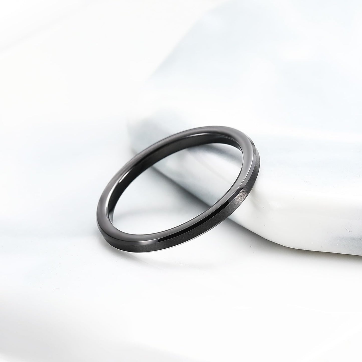 King Will 2mm Black Tungsten Men's Wedding Band - Brushed Matte Finish, Beveled Polished Edge, Comfort Fit Size 8