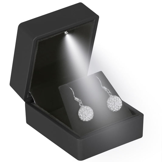 LED Stud Earring Jewelry Gift Box for Proposal, Wedding, Engagement，Birthday Luxury Jewelry Gift Box with LED Light, Jewellry Display Box (Black)
