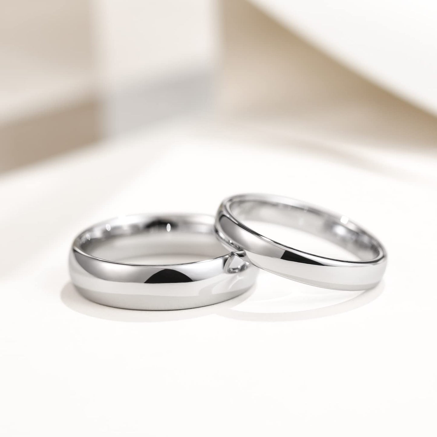 Greenpod 4mm Tungsten Rings for Women High Polished Plain Dome Silver Classic Wedding Band Comfort Fit Size 4.5