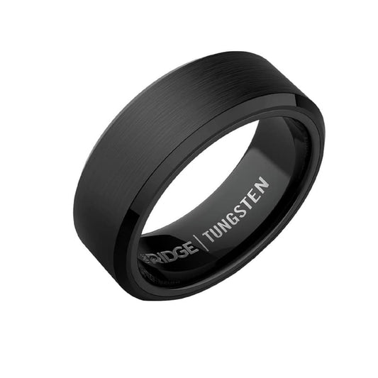 The Ridge Royal Black Beveled Ring Comfort Fit Wedding Band - 7